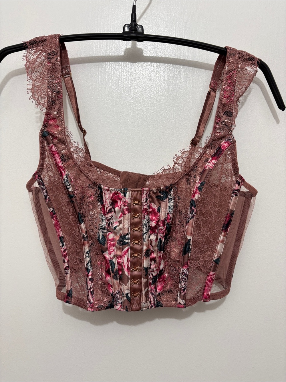 Victoria’s Secret Sz M Floral Lace Corset Bralette - Mauve Rose